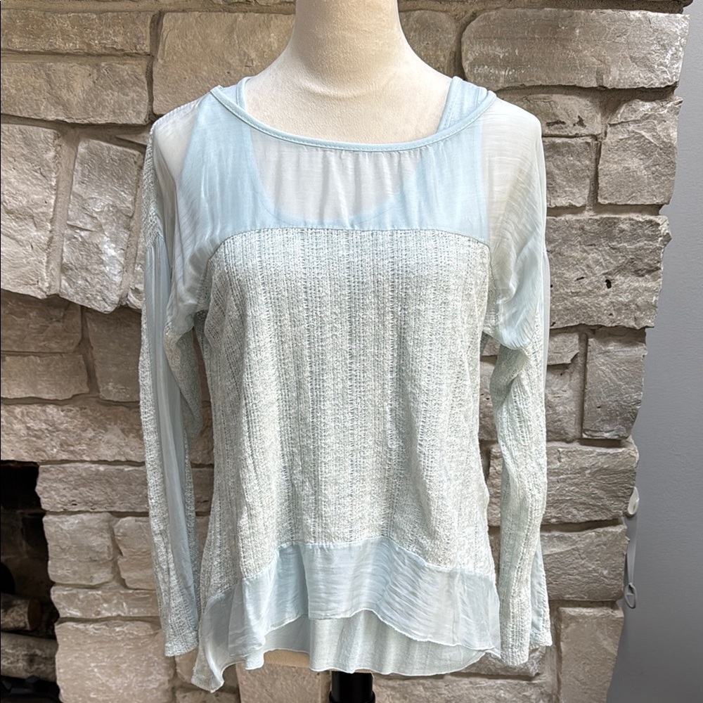 NWT Two Piece Elegant Sheer Light Blue Women's Blouse